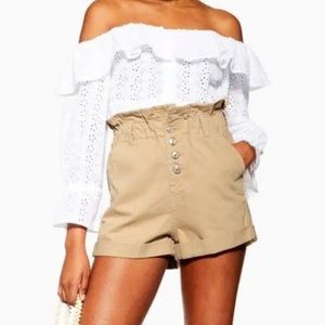 TOPSHOP Women's Sand Paperbag Denim Button Down Shorts